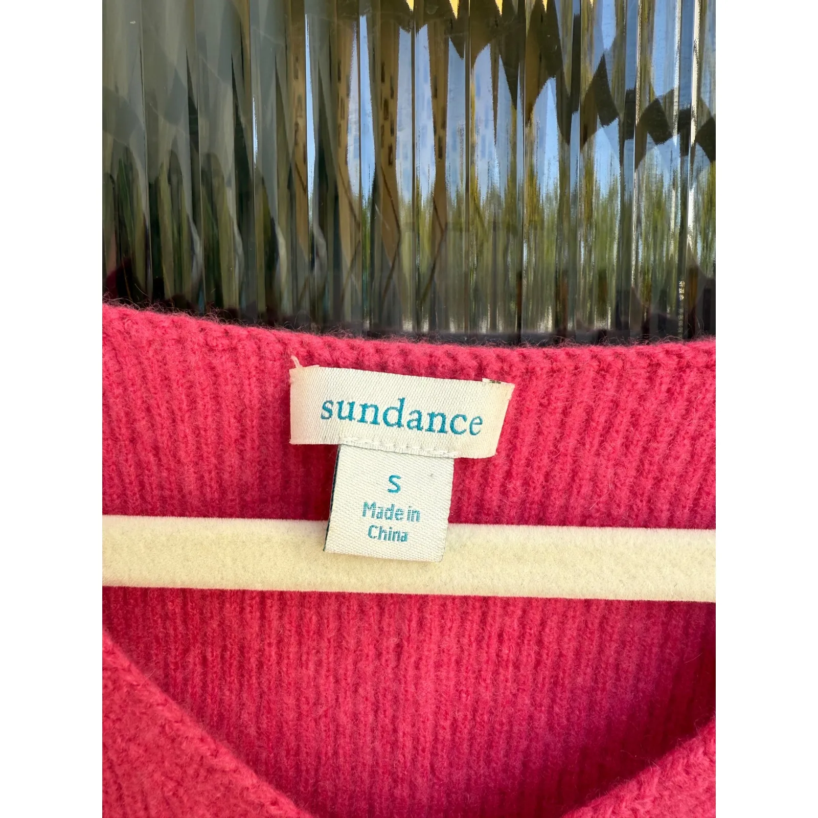 Sundance Hot‎ Pink Long Sleeve Rowan Cashmere Pullover V-Neck Sweater Size Small - Image 4