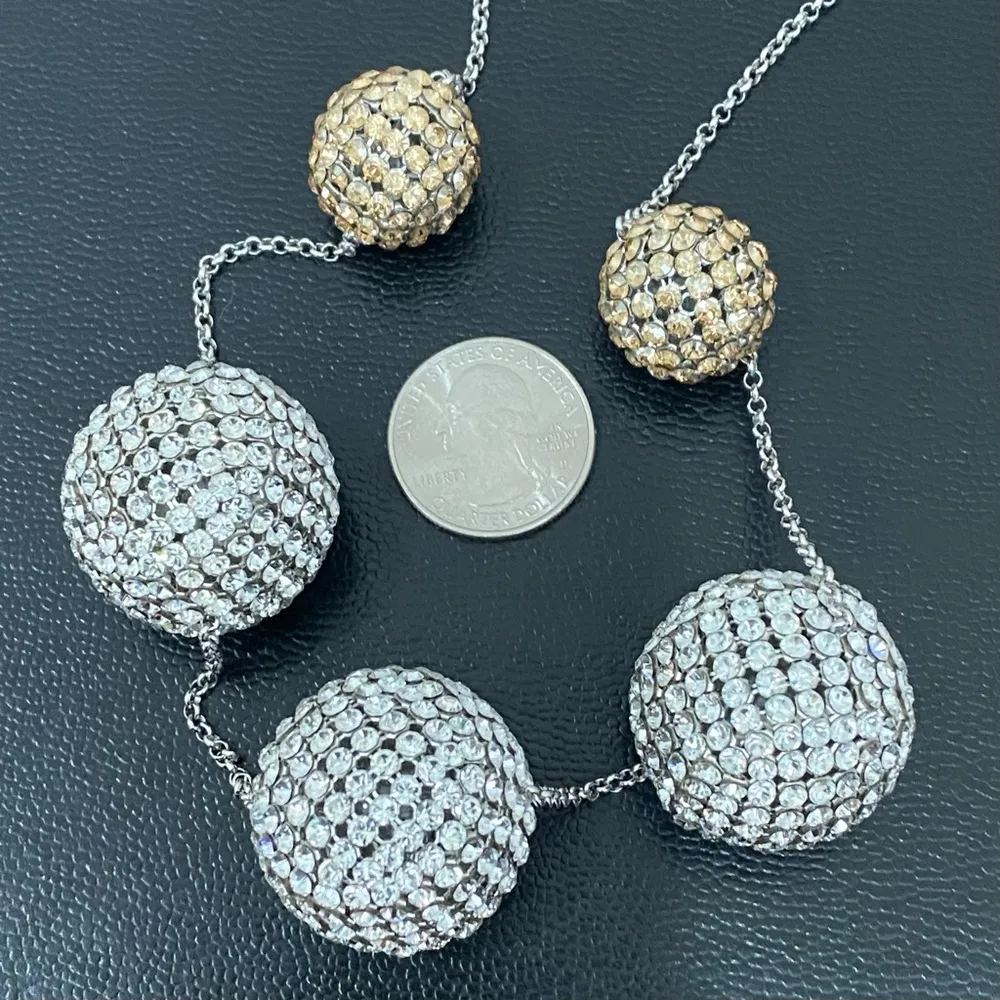 SWAROVSKI Signed Ladies PIN-UP Crystal Rhinestone Silver Gold Balls 30” Necklace - Image 5