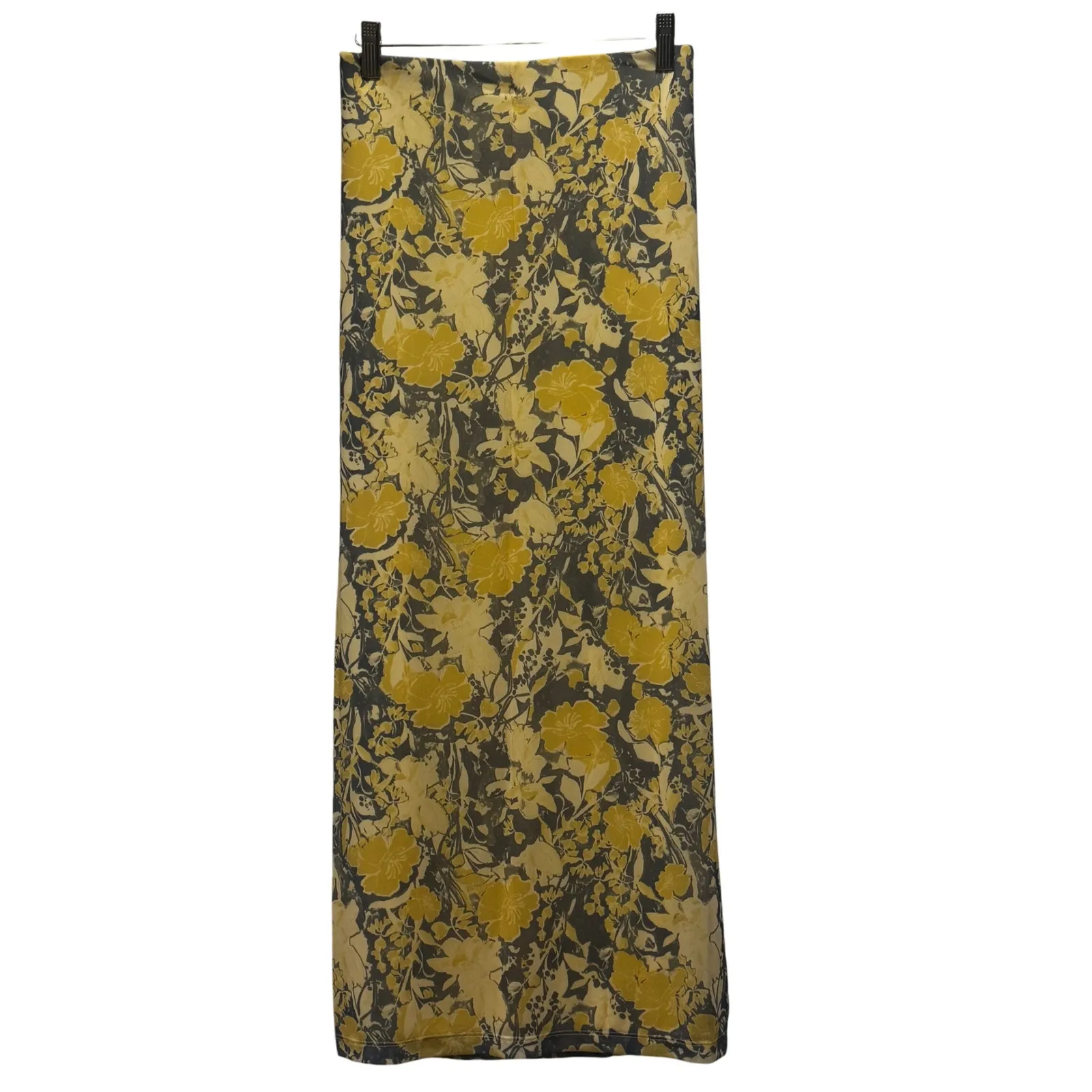 NEW Free People Feminine Floral Print Rosalie Mesh Midi Skirt Yellow Slit XS - Image 3