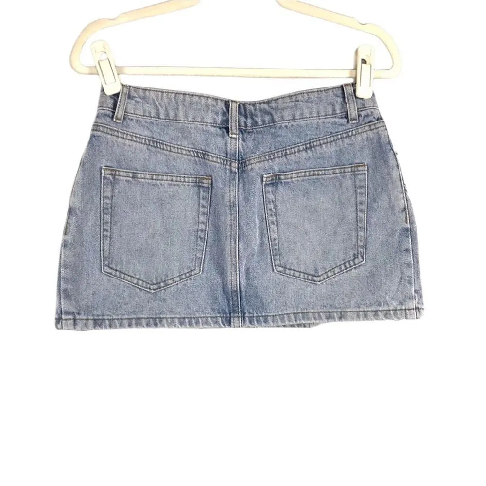 EDIKTED Denim Skirt Women Sz S Low Rise Front Slits Boho Preppy Feminine Party - Image 8