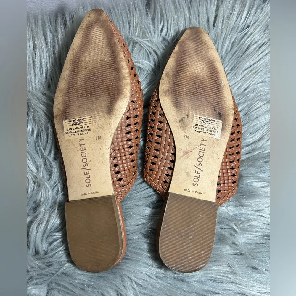 Sole Society Beylane Flat (Women) Woven Tan Mules Size 7M - Image 7