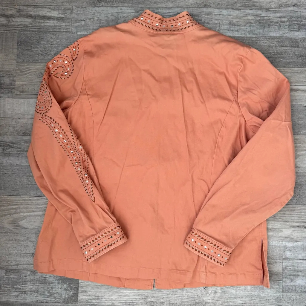 Vintage Bob Mackie Wearable Art Coral Embroidered Studded Zip Jacket Size XL O5 - Image 3
