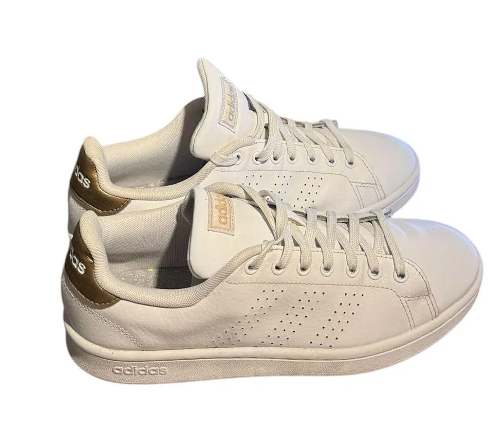 ADIDAS Womens(Sz 8)White Leather Cloudform  Gold trim Sneakers 29Y001 - Image 3