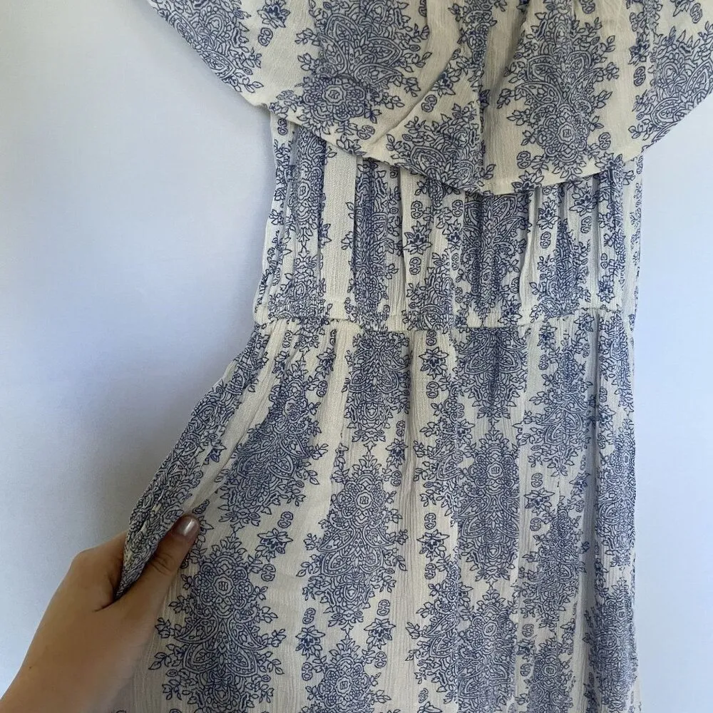 Australian blue and white floral maxi off the shoulder dress formal women's S - Image 4
