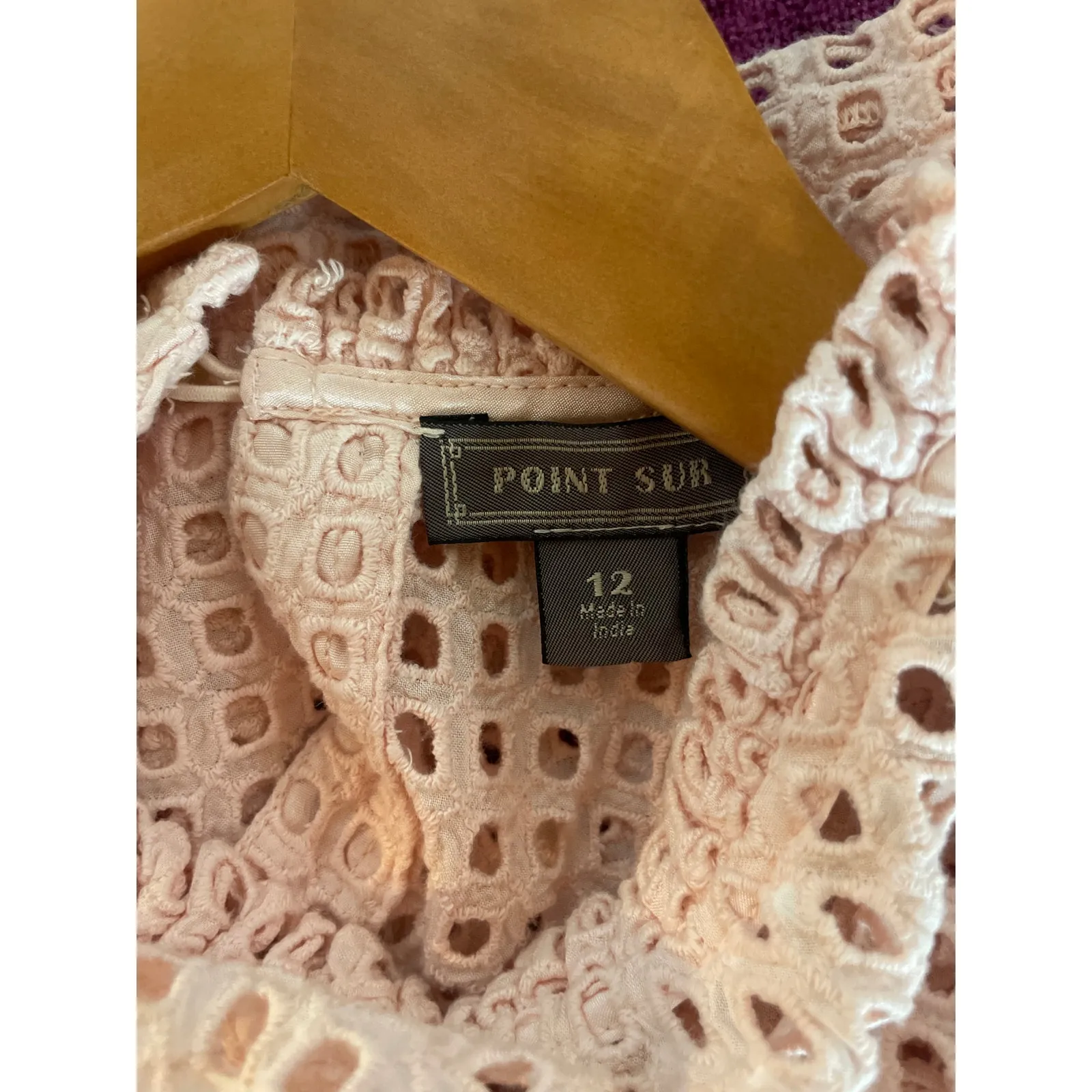 POINT SUR Eyelet Top FEMININE ROMANTIC COTTAGE Powder Pink Size 12 Modal - Image 4