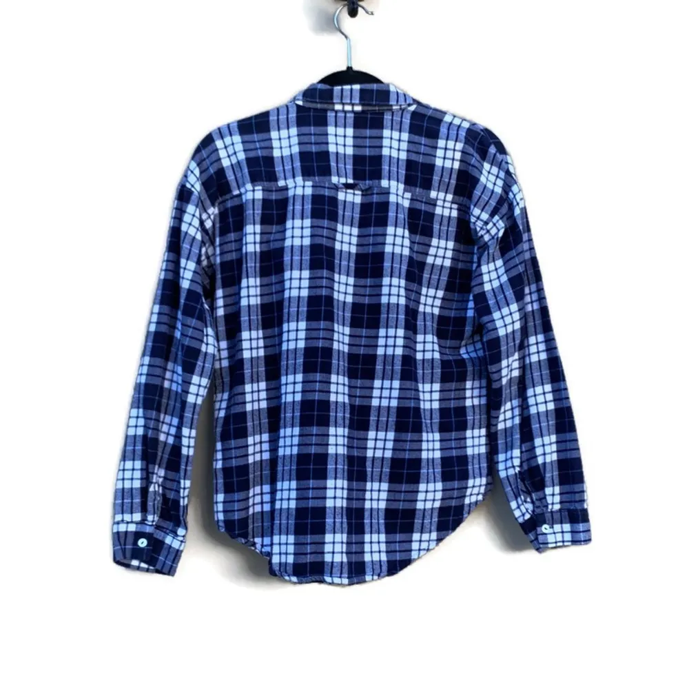 Plaid Flannel Button Down Shirt Blue White Medium - Image 2