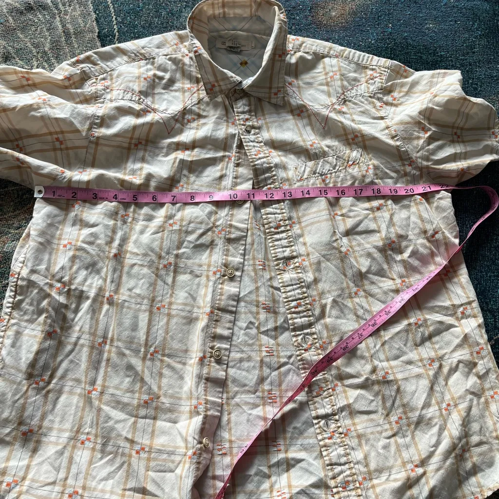 Split Women’s Checkered Button Down Shirt Plaid Short Sleeve Tan Red Casual L Orange Size L - Image 12