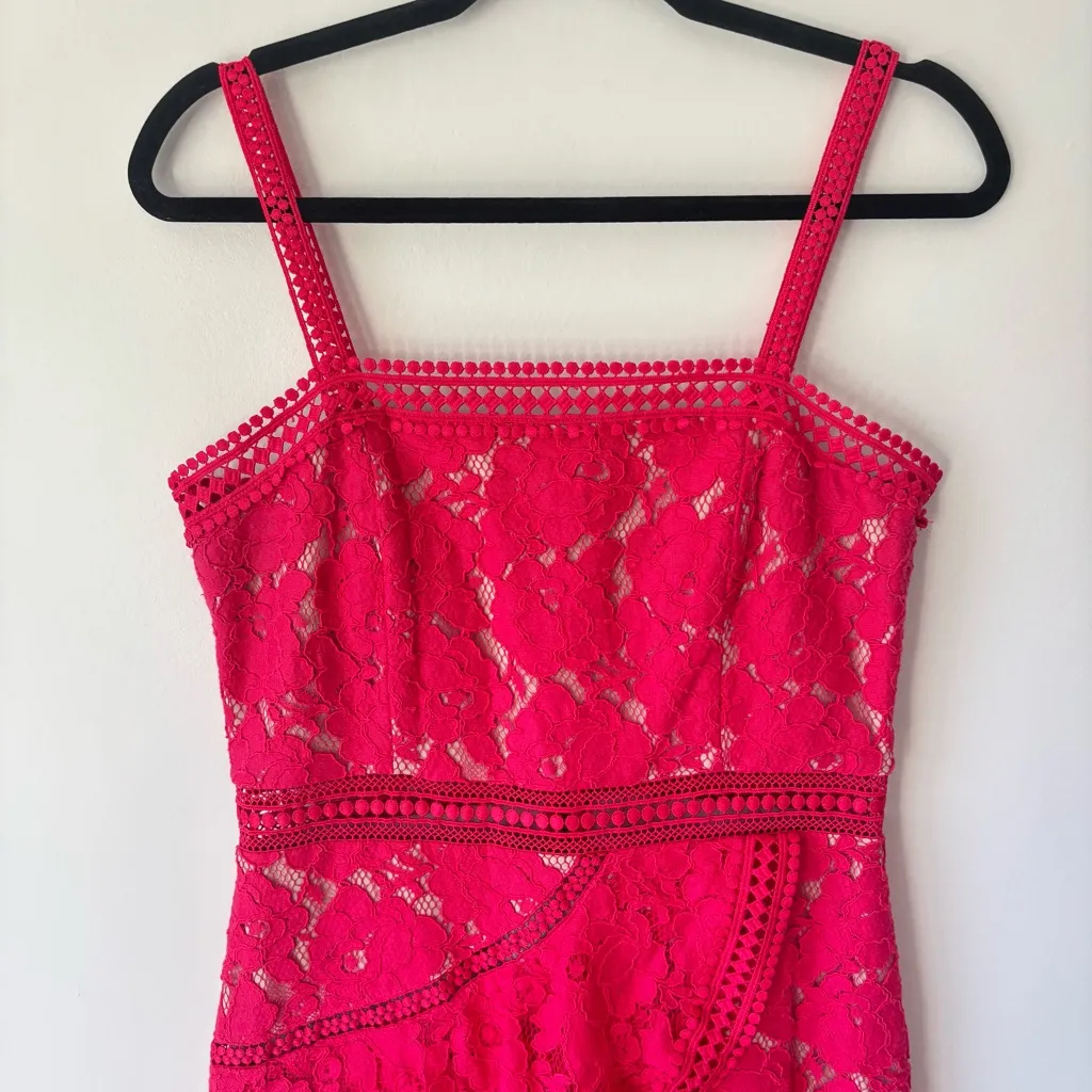 Alice + Olivia Angelita Asymmetric Tiered Lace Midi Dress Pink Formal Wedding - Image 3