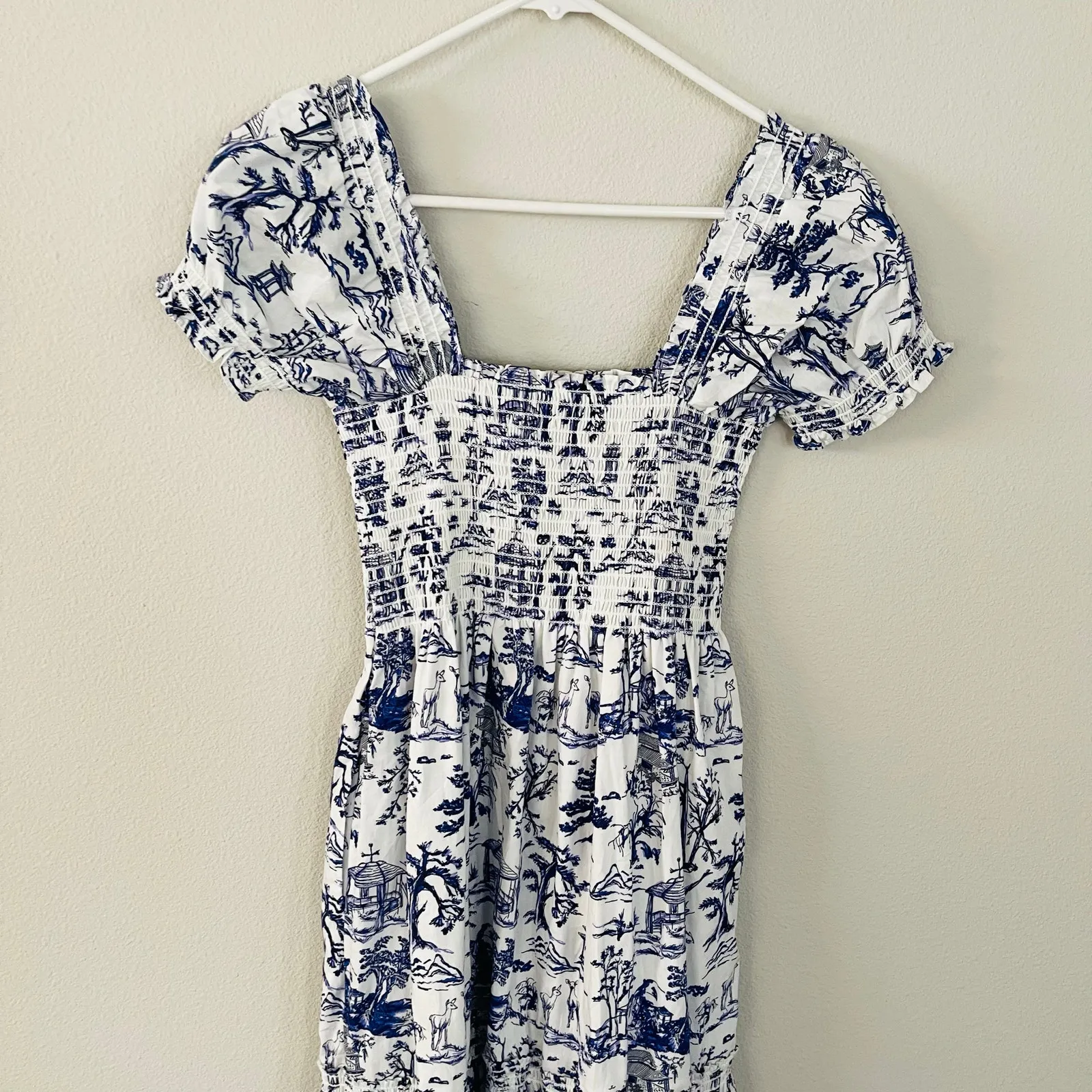 NWT O.P.T. Daphne Toile Blue White Print Tiered Midi Dress (S) - Image 9
