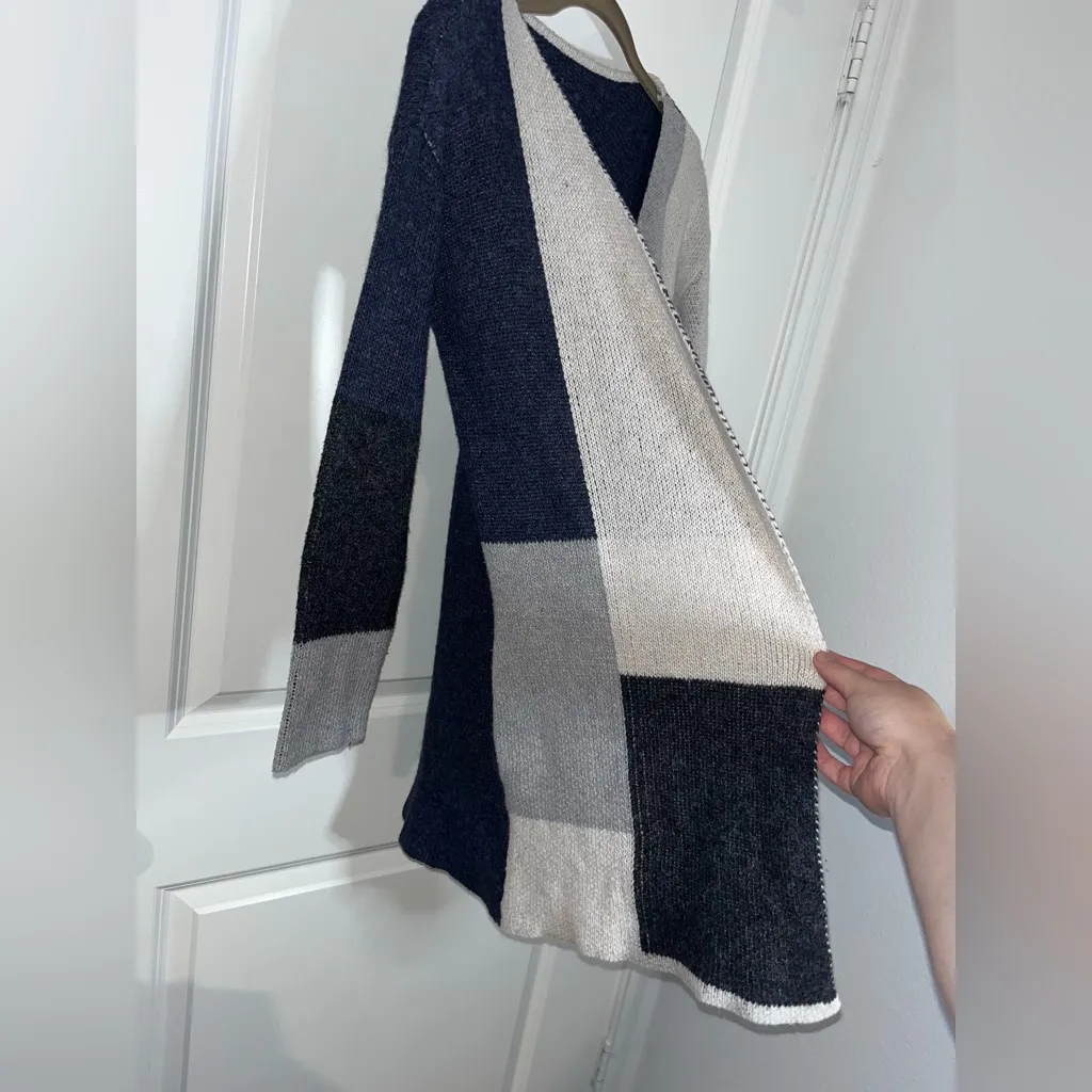 Women’s Colorblock Panel Patchwork BlueGrey Pockets CozySoft Knit Cardigan SzS-M - Image 9