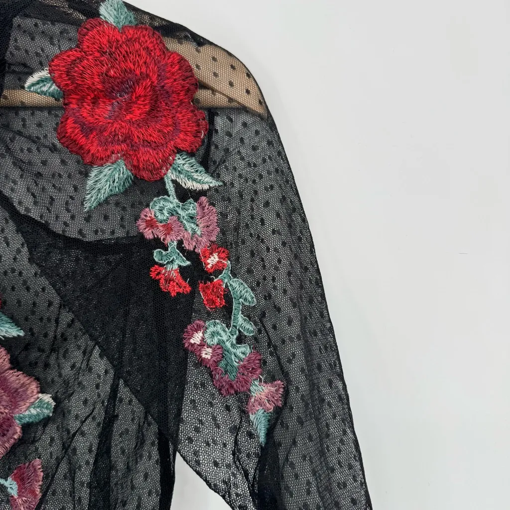 Floral Embroidered Black Mesh Top - Image 5