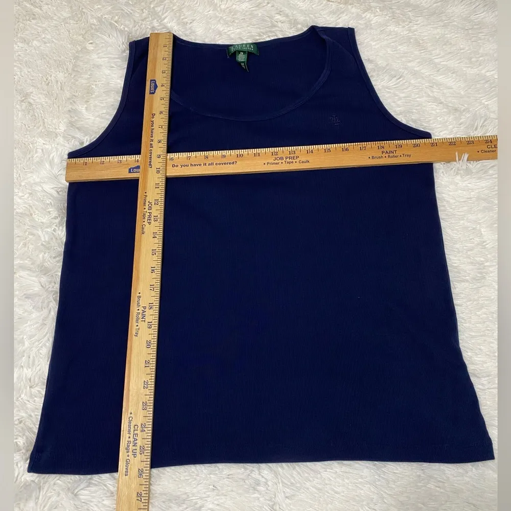 Lauren Ralph Lauren Embroidered Logo Ribbed Cotton Tank Top Navy Size 2X - Image 10