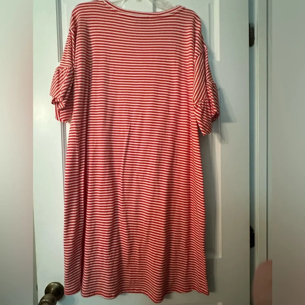 Kaari Blue.  Red and white striped tshirt dress with ruffled sleeves. Size Large - Image 4