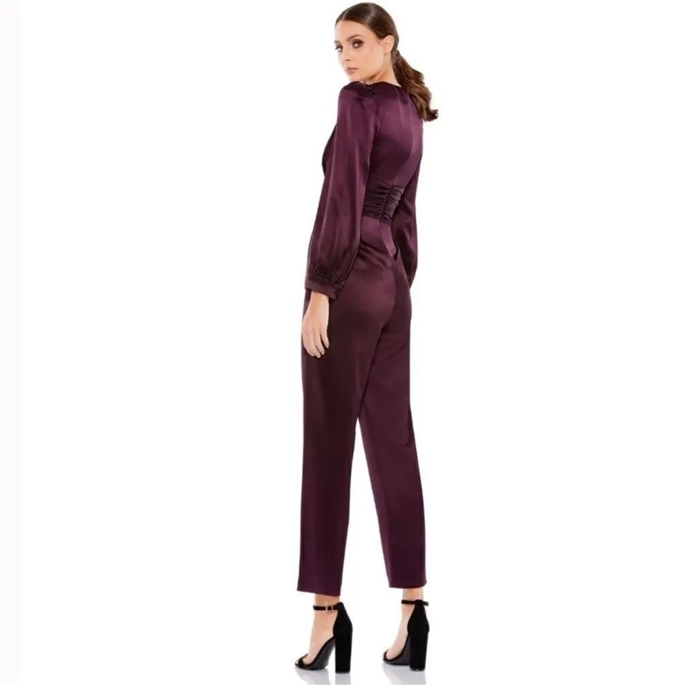 Mac Duggal 2647 Womens Plum Front Twist Puff Sleeve Jumpsuit Pants - Image 4