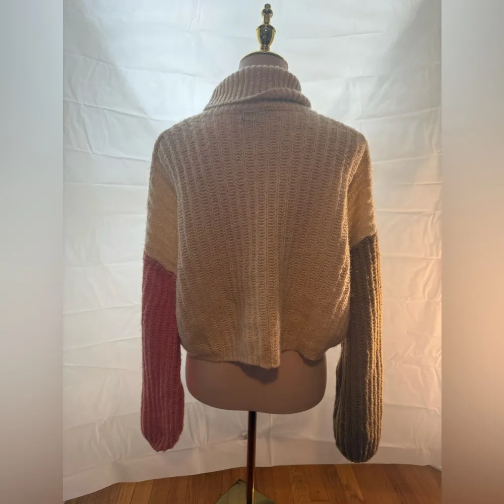 PrettyLittleThing Cream and Brown Cowl Neck Sweater - Image 2