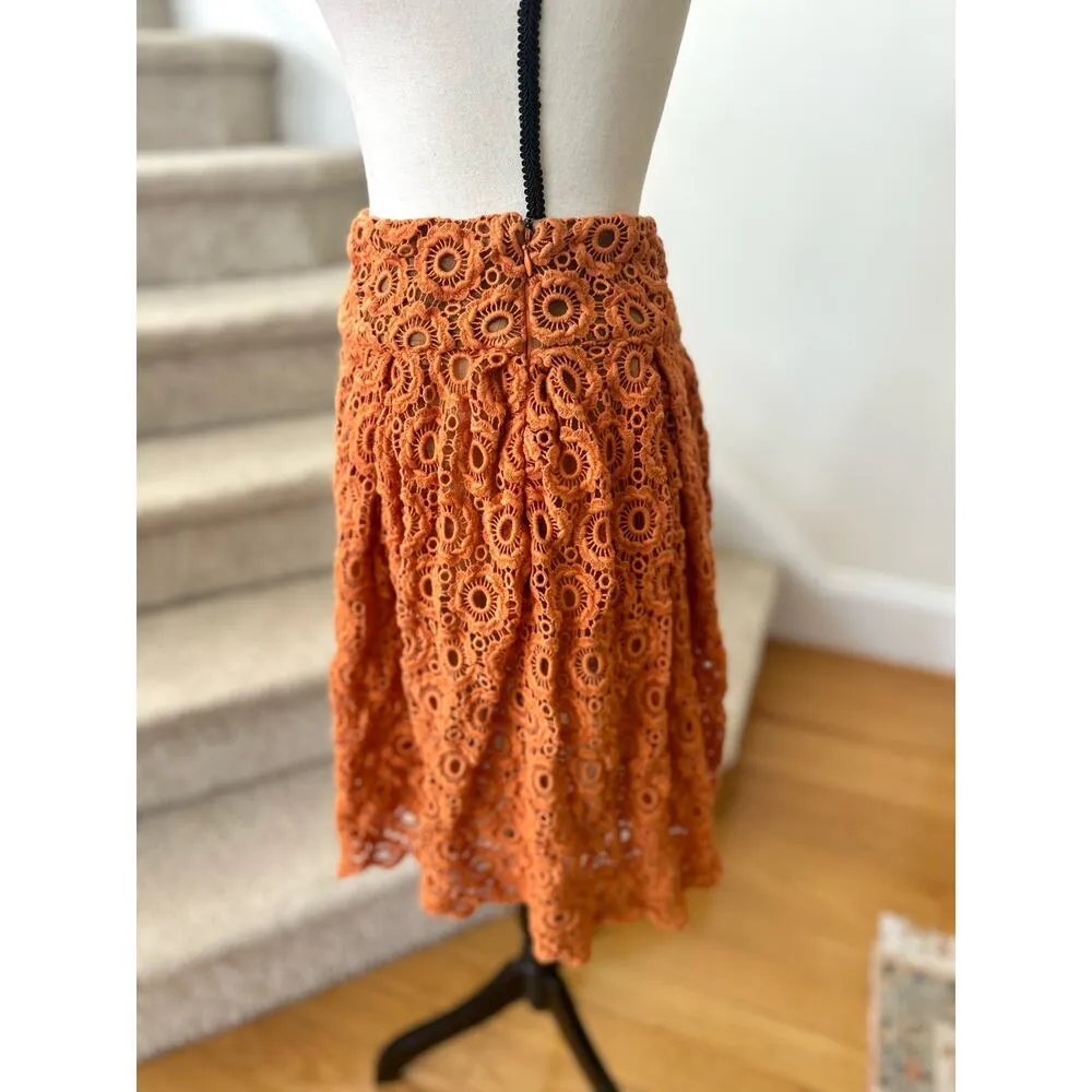 Moulinette Soeurs Anthropologie Rust Orange Lace A-Line Skirt - Image 2