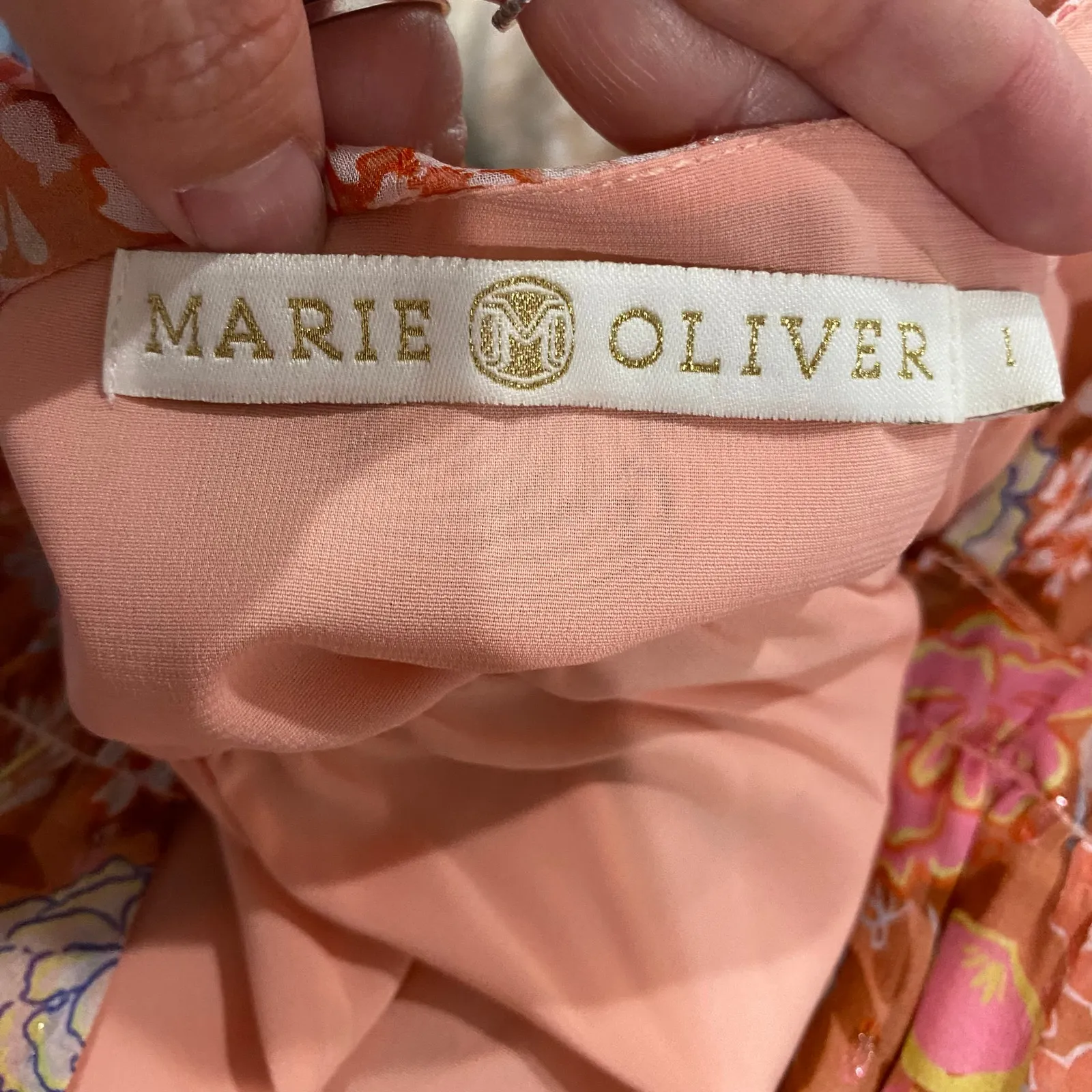 Marie Oliver Thea Silk Floral Mini Dress M Peachy Peonies Belted Ruffle Boho - Image 13