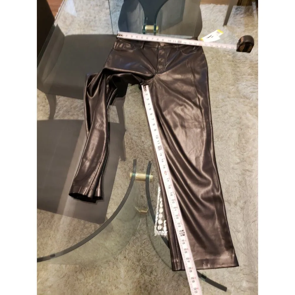 Joie  Women's Black Solid 100% Polyester Faux Leather Straight Leg Pants 8 - Image 9