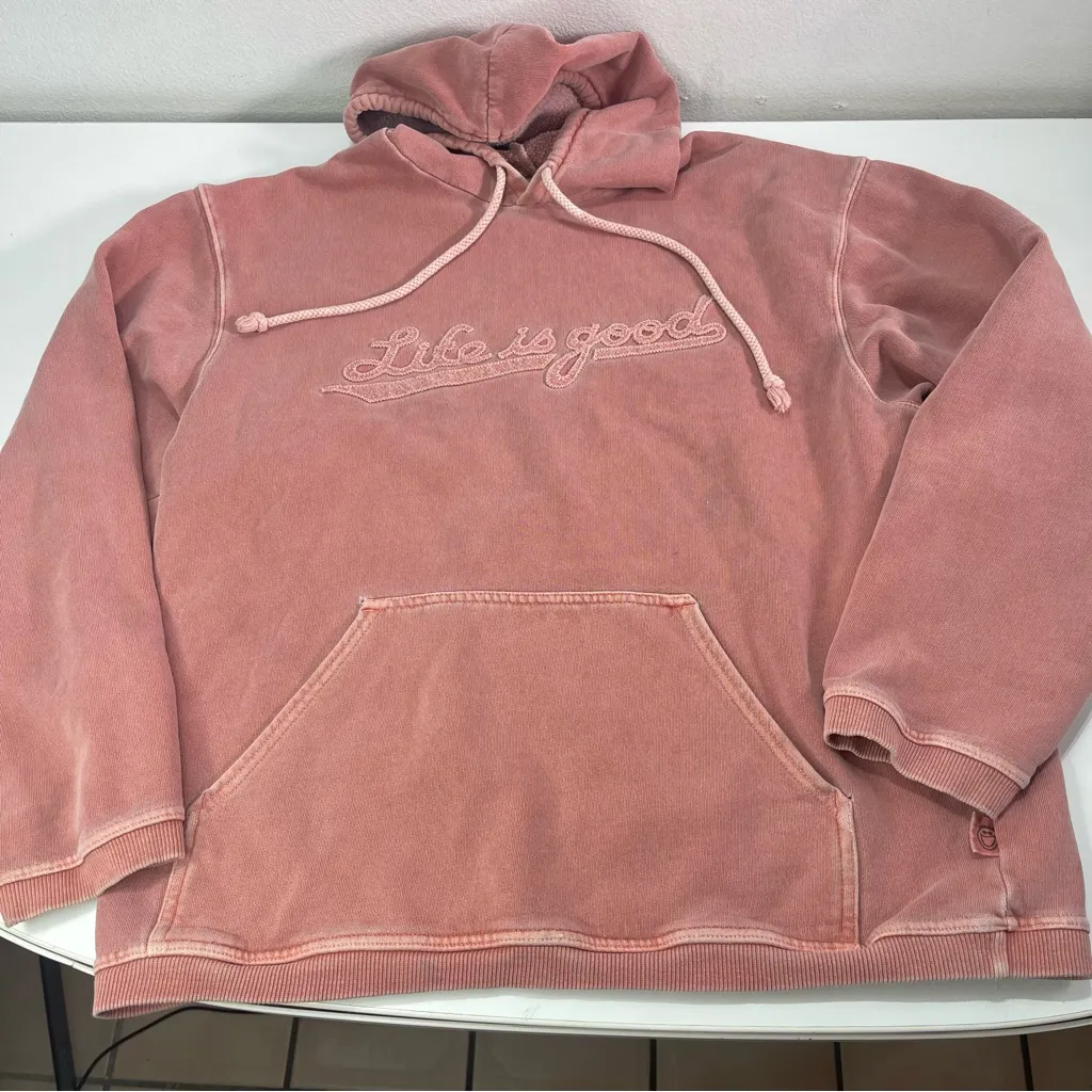 Life Is Good Hoodie Womens M Coral Pullover Sweater Kangaroo Pocket Casual - Image 2