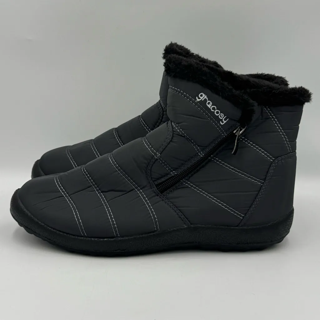 Gracosy Ankle Snow Boots Black Slip On Size 43 or Women’s 10 - Image 5