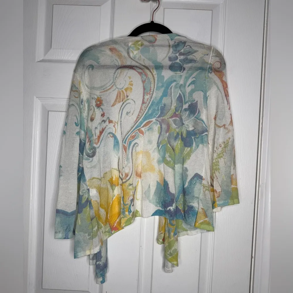 CHICOS‎ Watercolor Paisley Corey Cardigan Lightweight Size 2 (medium) Summer - Image 2