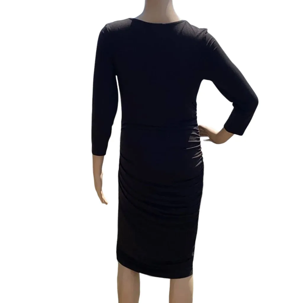 NWT Catherine Malandrino Black Bodycon Dress Long Sleeves Ruched Stretch Large - Image 5