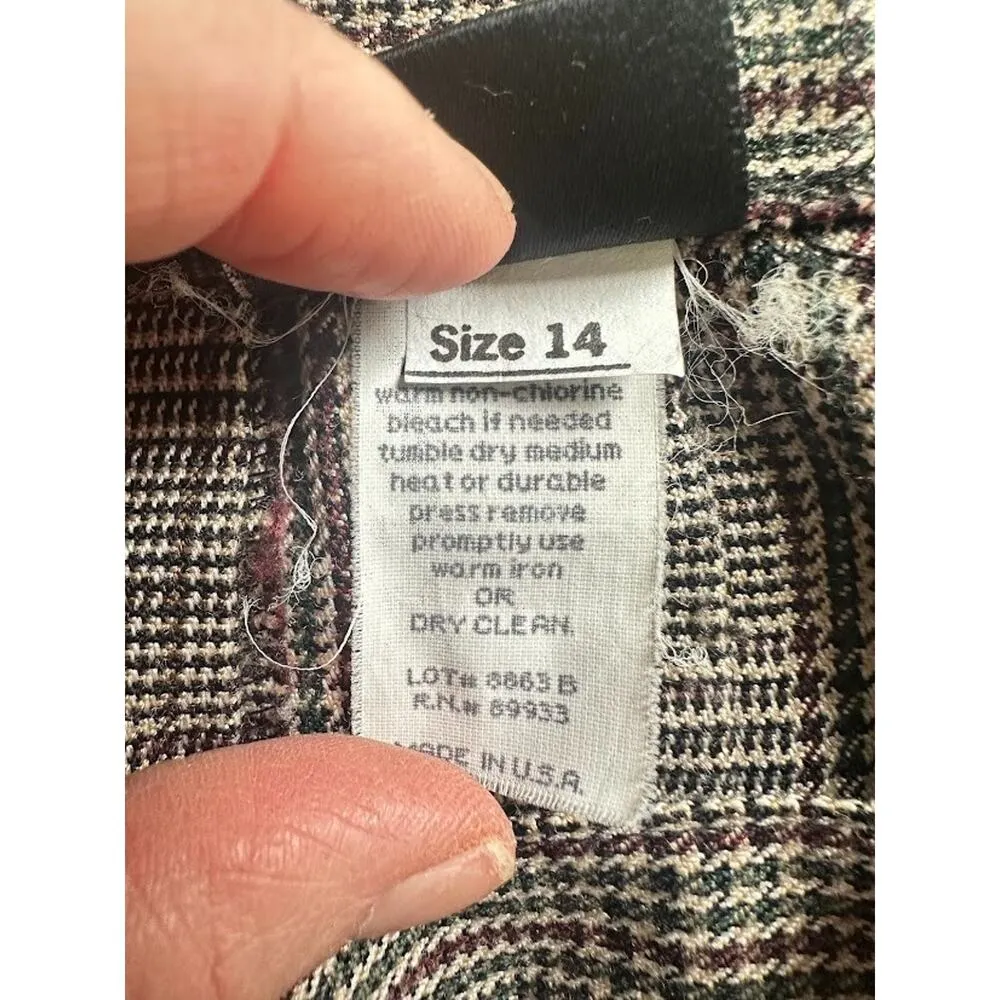 Vintage Tofy 14 Skirt Pleated Plaid Houndstooth Academia Knee Length Punk Nerd Tan - Image 6