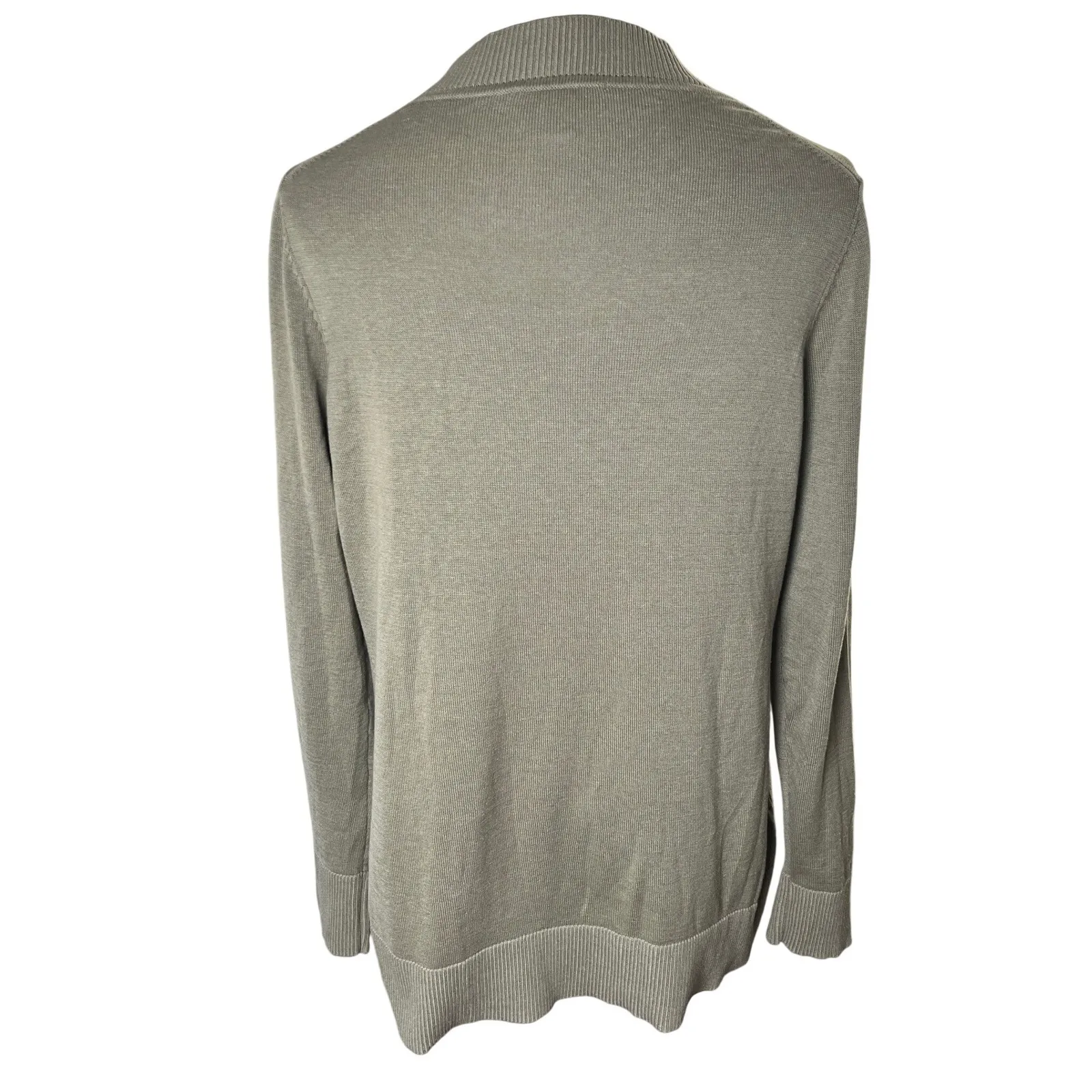 Soft Minimalist Open Front Cardigan Sage Green Silk Cotton Coldwater Creek M - Image 4