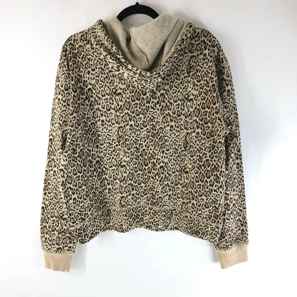 Socialite Womens Hoodie Pullover Pockets Fleece Lined Leopard Print Brown Size S - Image 2