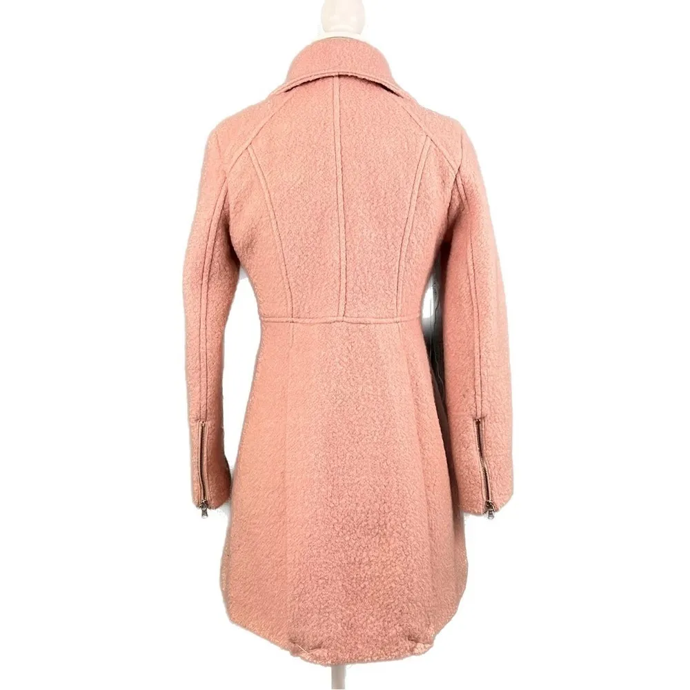 Guess Pink Double Breasted Bouclé Cutaway Coat - Size PXS - Image 9