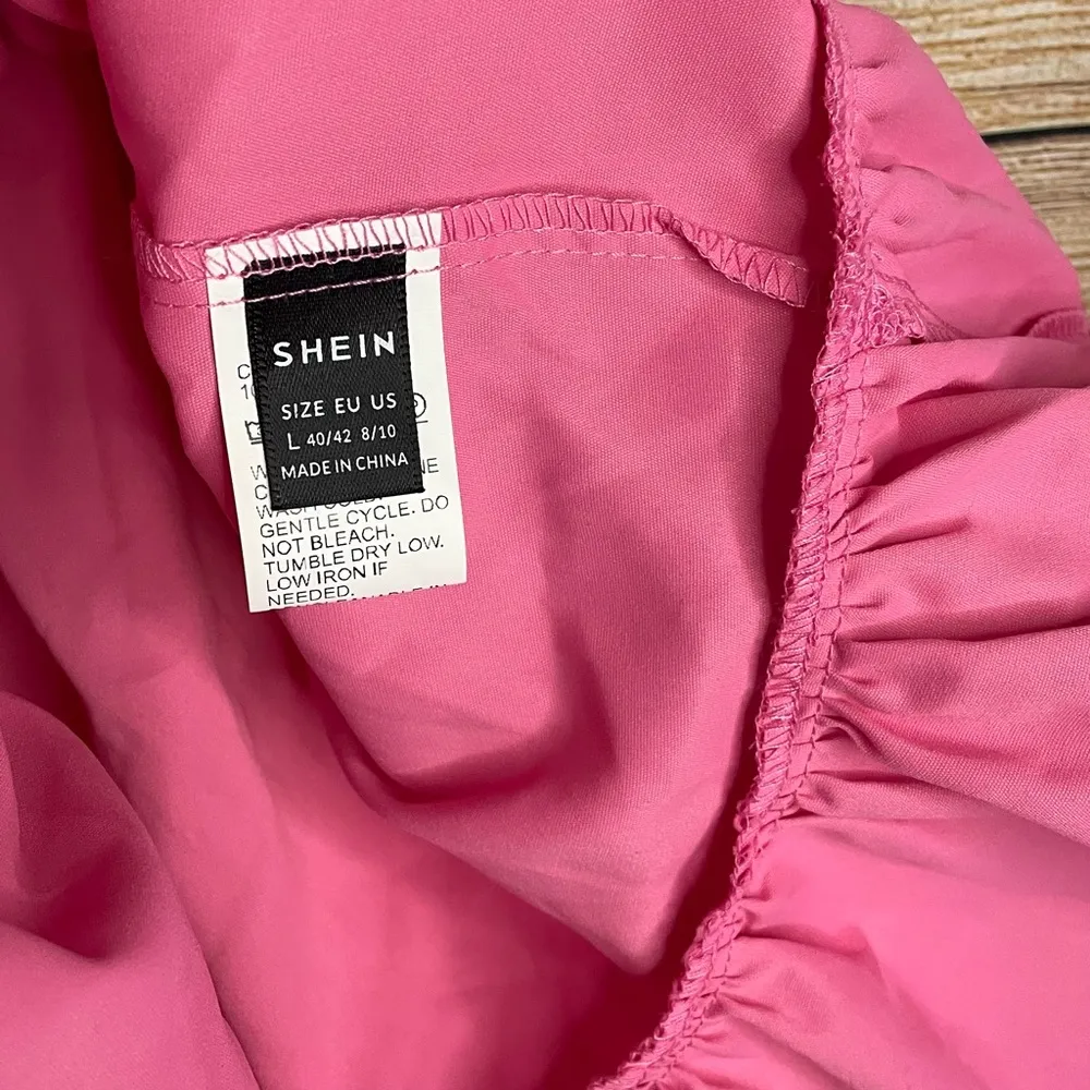 deep v-neck tie shoulders ruffle hem A-line pink dress women Size Large - Image 5