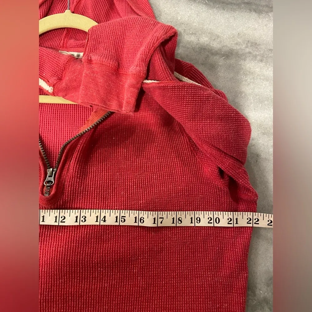 Ruff Hewn Size 1X Red Waffle Knit Quarter Zip Long Sleeve Hooded Sweatshirt - Image 6