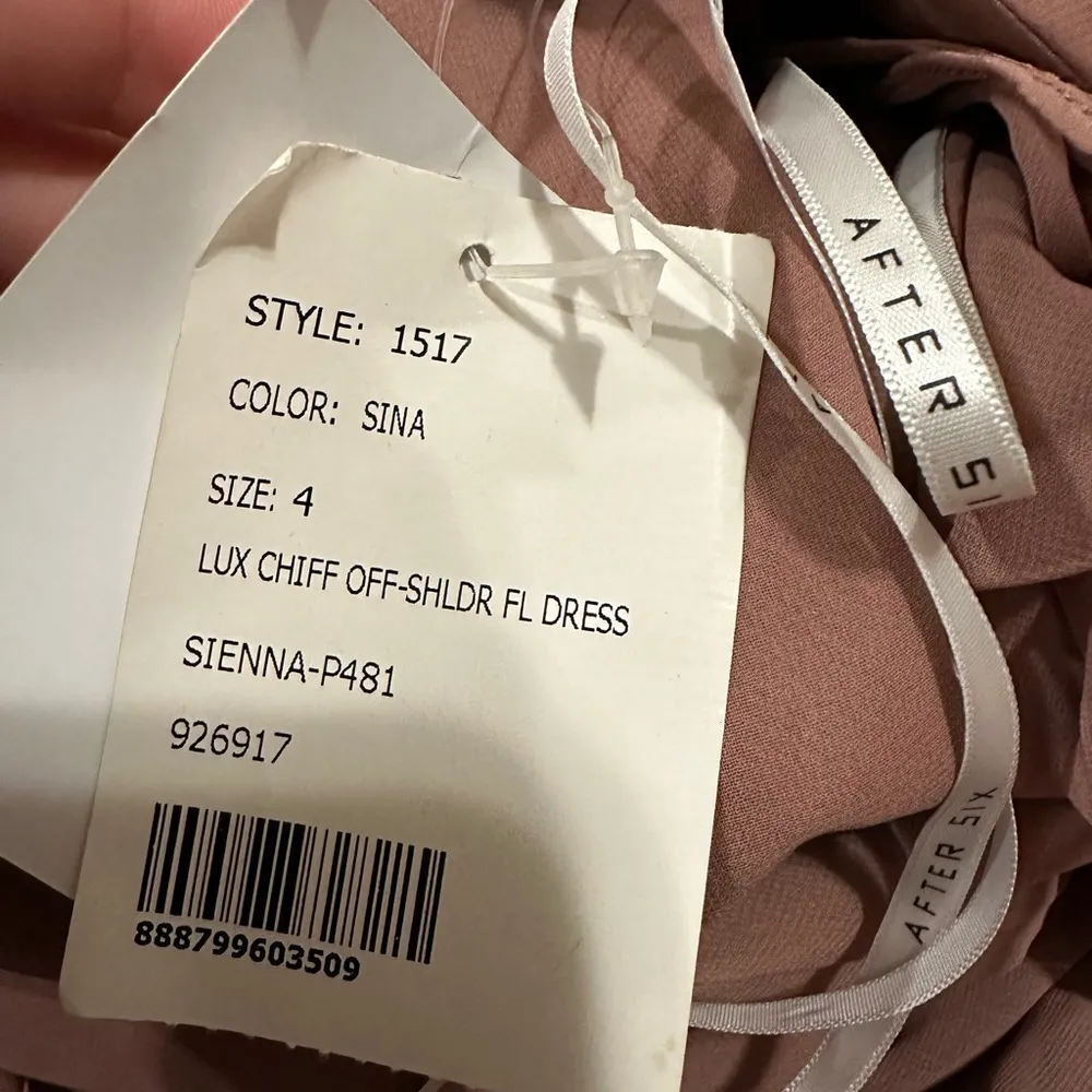 After Six  OFF-THE-SHOULDER CHIFFON TRUMPET GOWN DESERT ROSE size 4 style 1517 - Image 4