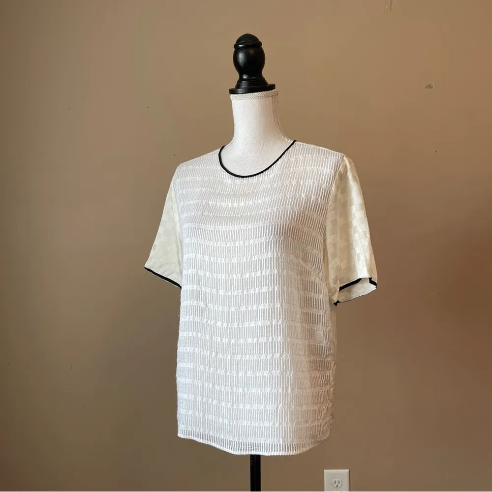 SANDRO | Cream 100% Silk Textured Blouse Sz L - Image 4