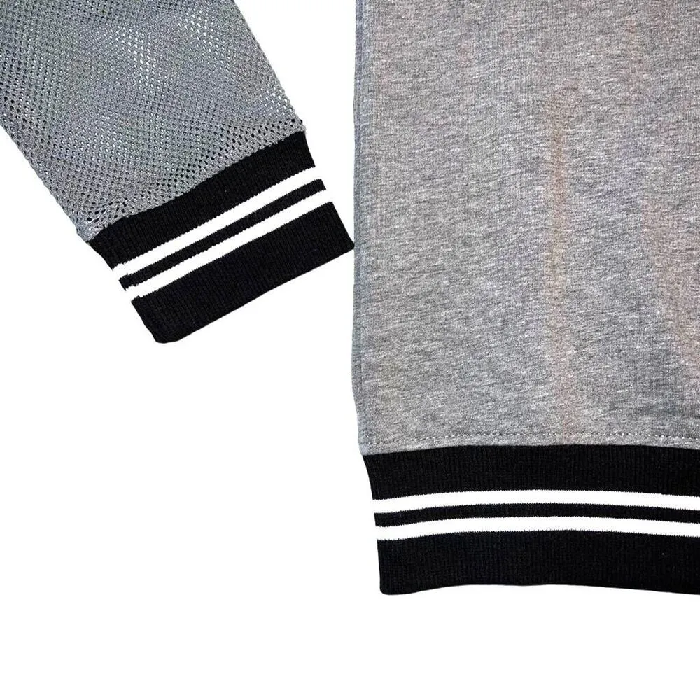 Womens Sweatshirt Mesh Sleeve Athletic Pullover Retro Gray Small - Image 6