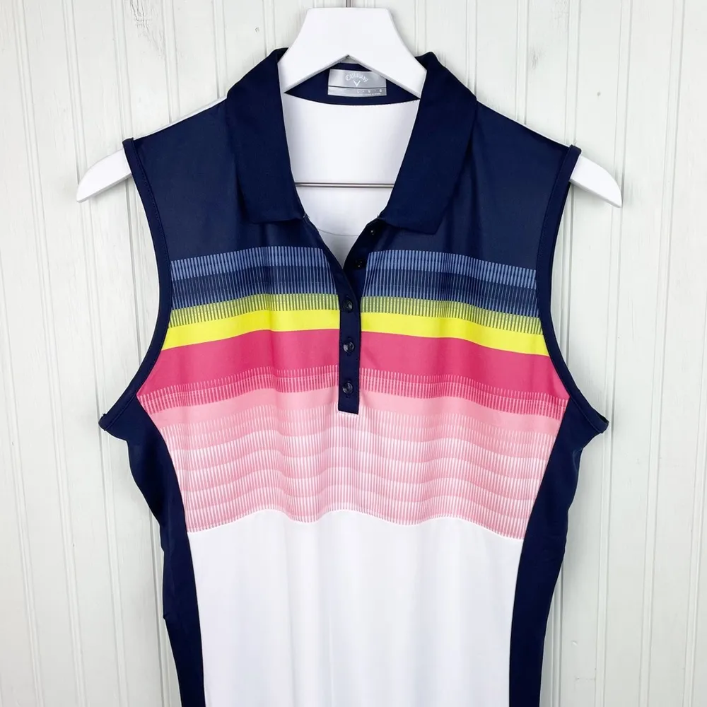 NEW Callaway Golf White Abstract Gradient Stripe Print Color Block Dress Size XL - Image 4