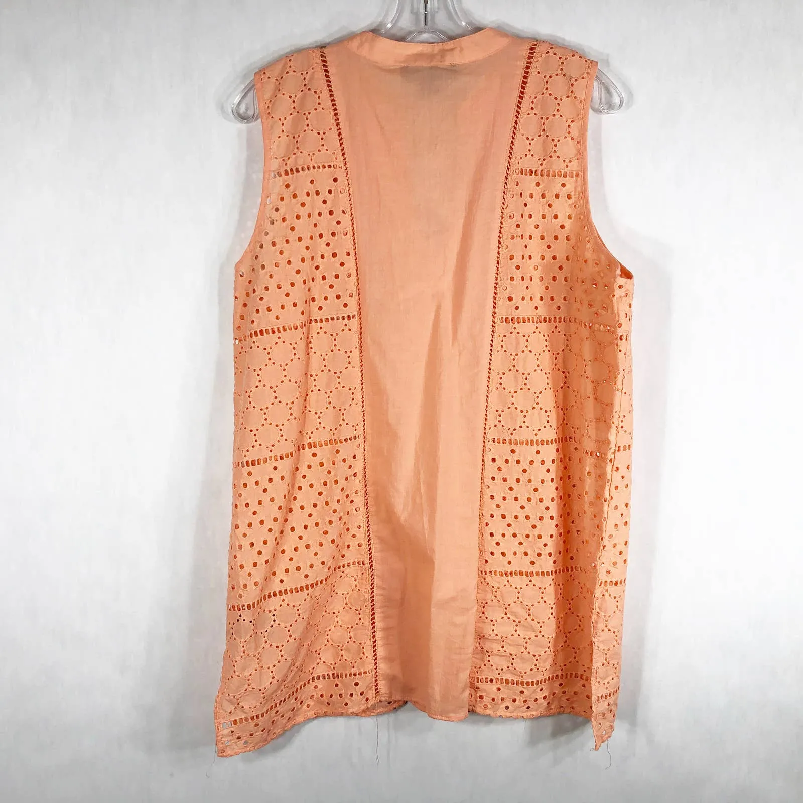 August Silk Medium Top Orange Peach Eyelet Embroidered Sleeveless Tunic 840 - Image 2