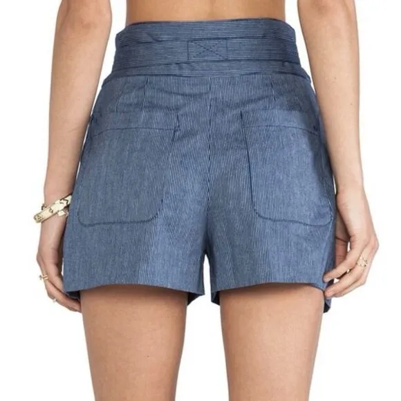 NWT Marc by Marc Jacobs Jamie‎ Stripe Blue Indigo High Waist Cotton Shorts - Image 2
