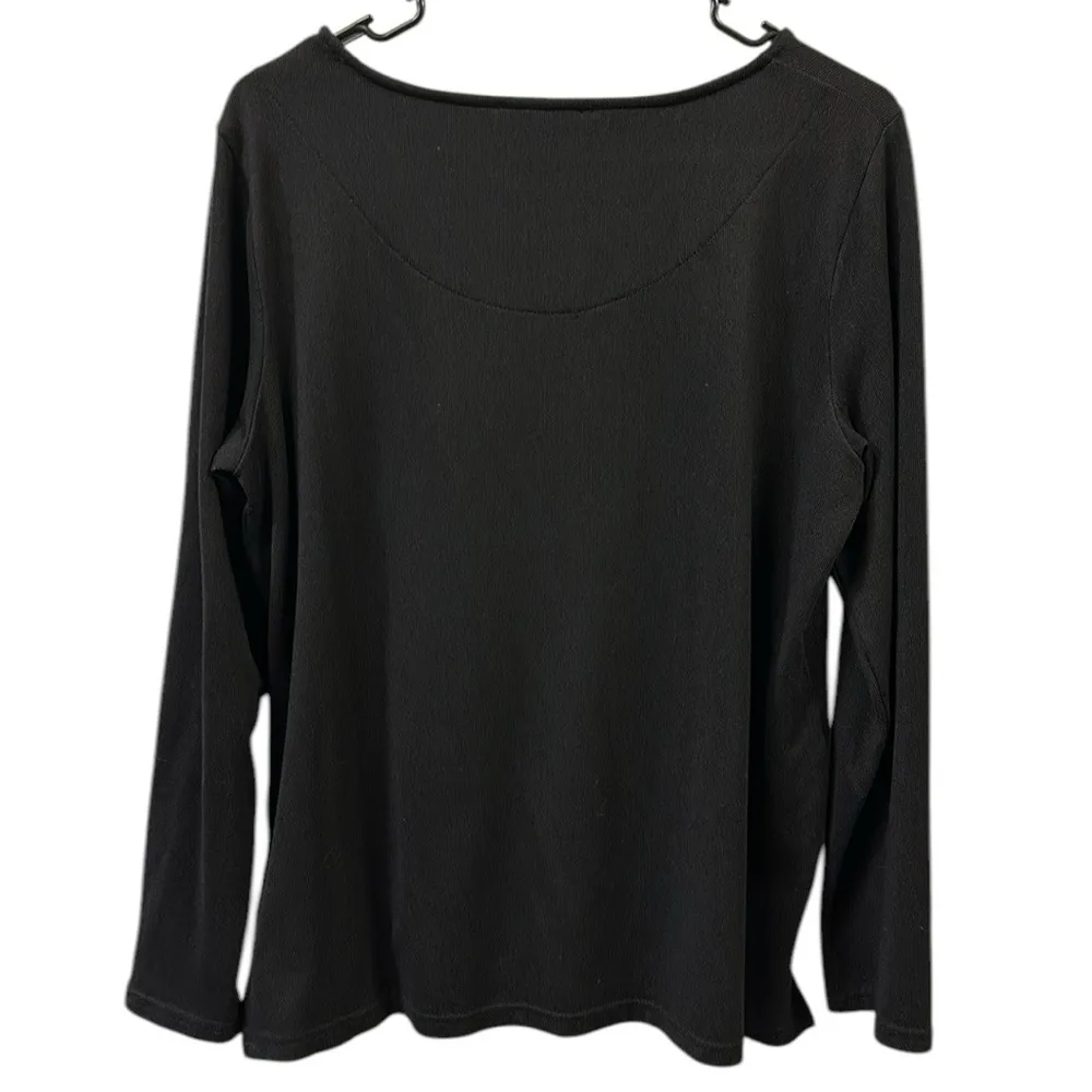 Mario Serrani Italy Black Long Sleeve Soft Knit Top Rounded Neckline Medium - Image 5