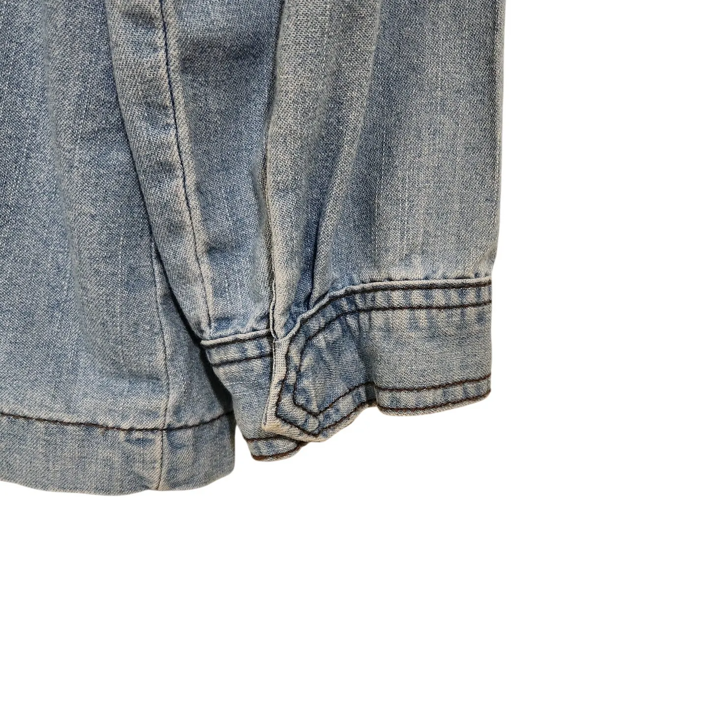 Ashley Vintage Charm Blue Denim Chambray Full Zip Mock Neck Utility Jacket XL - Image 3