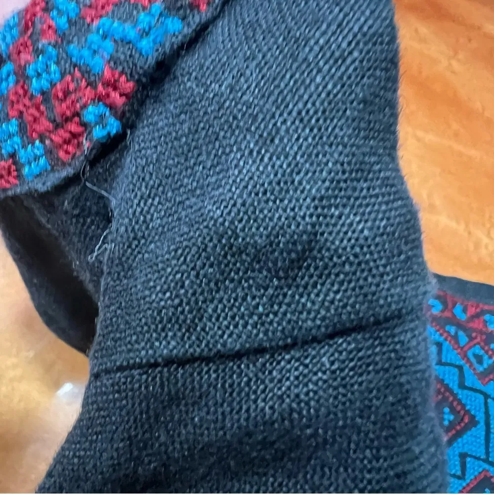 Madewell Black 100% Linen Embroidered Wander Mini Dress Black small blue red - Image 11