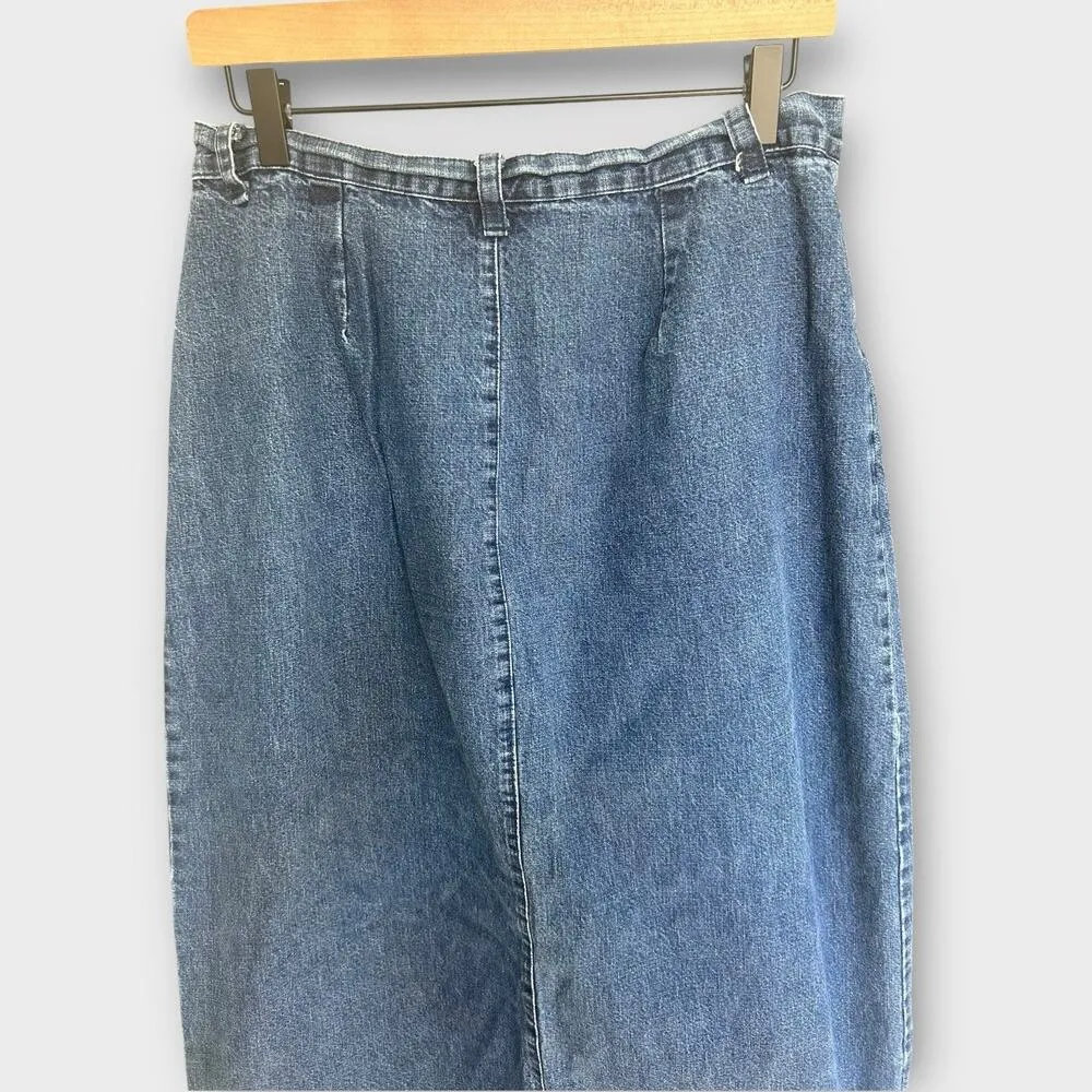 Vintage 90s Roughrider by Circle Women's Denim Maxi Skirt Western size 13/14 - Image 3