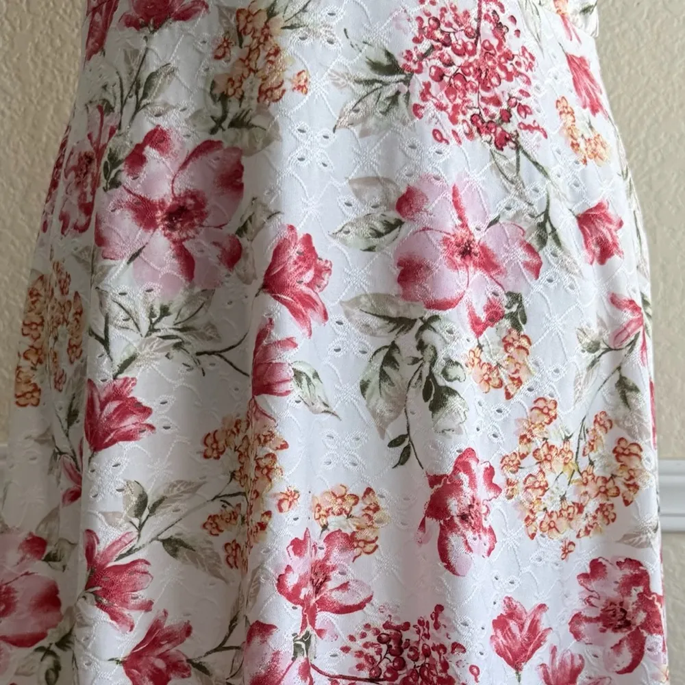BCX Floral Fit & Flare Sweetheart Dress Medium White Pink Cottagecore Romantic - Image 11