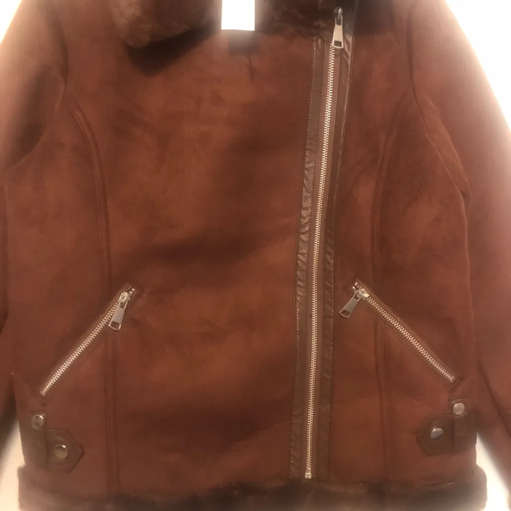 Brown faux suede jacket. Size small - Image 2