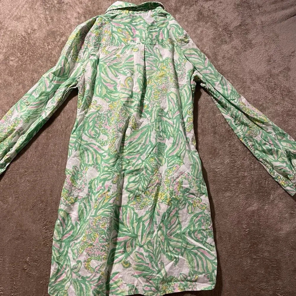 Lilly Pulitzer Dress Womens XS Printed Buttons Shirt Pockets Abstract Green - Image 3