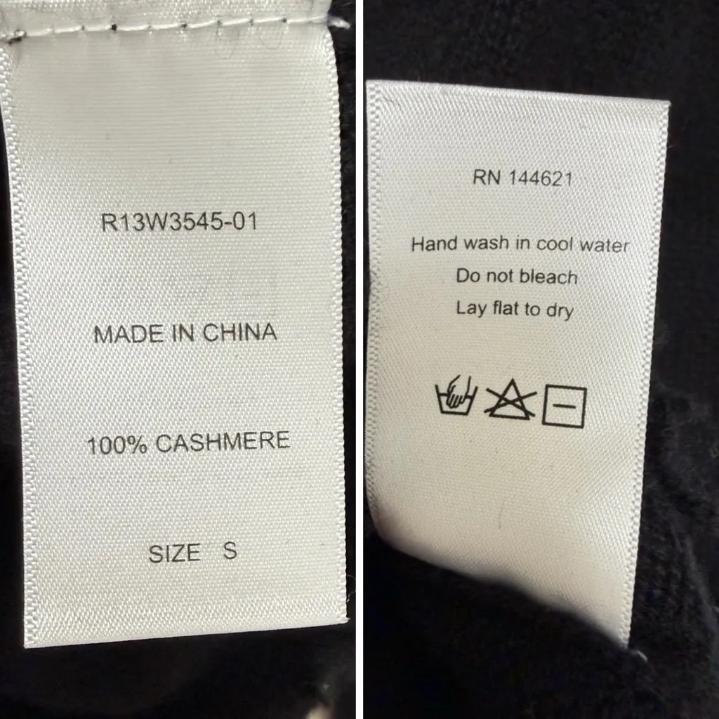 R13 Cashmere Sweater Long Sleeve Mock Neck Distressed Hem Black Size S - Image 9