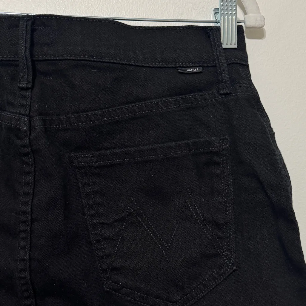 Mother High Waisted Smokin' Double Micro Fray Skirt in Pitch Black Denim Size 29 - Image 6