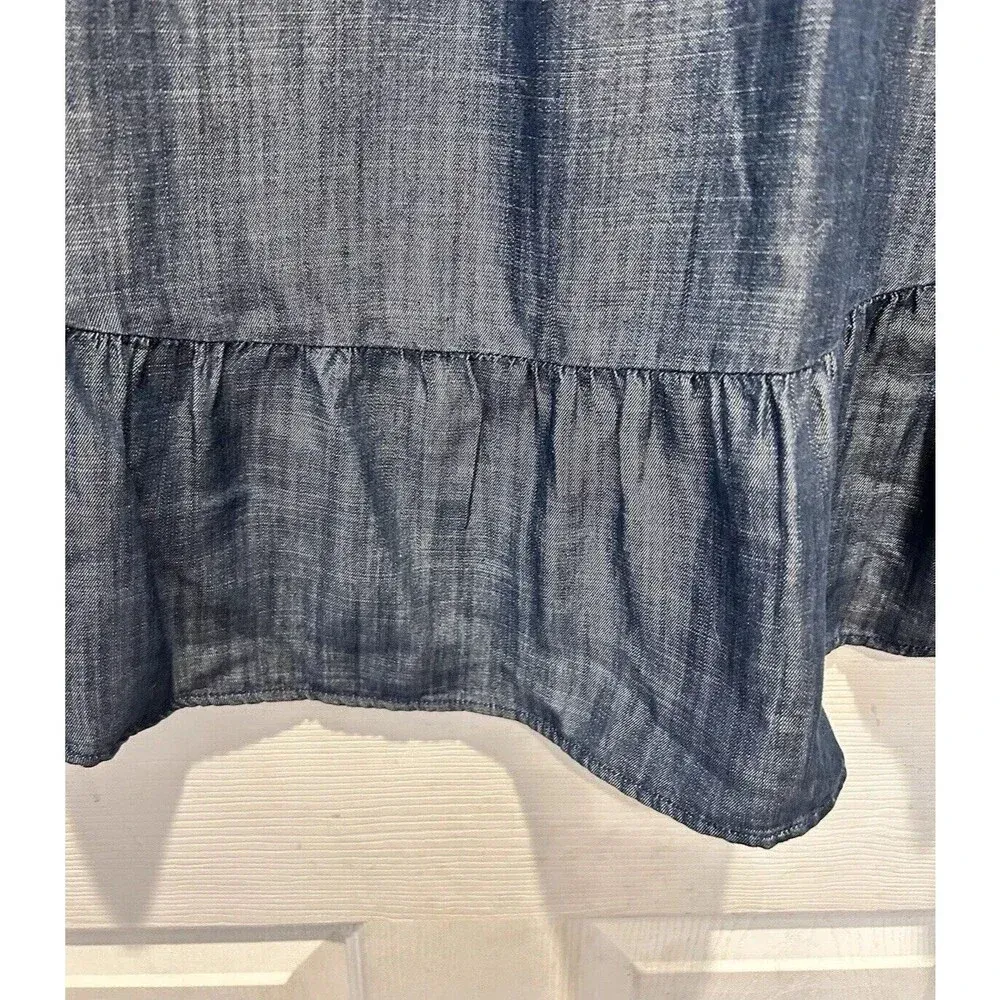 Banana Republic Factory 100% Lyocell Chambray Button Up Shirt Ruffle‎ Hem Small - Image 5