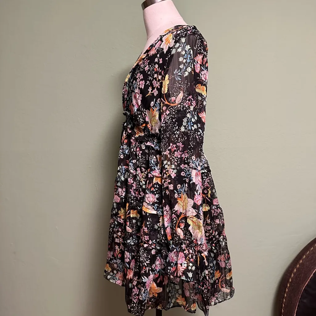 Closer to the Heart Black Floral Print Ruffled Tiered Mini Dress - Image 3