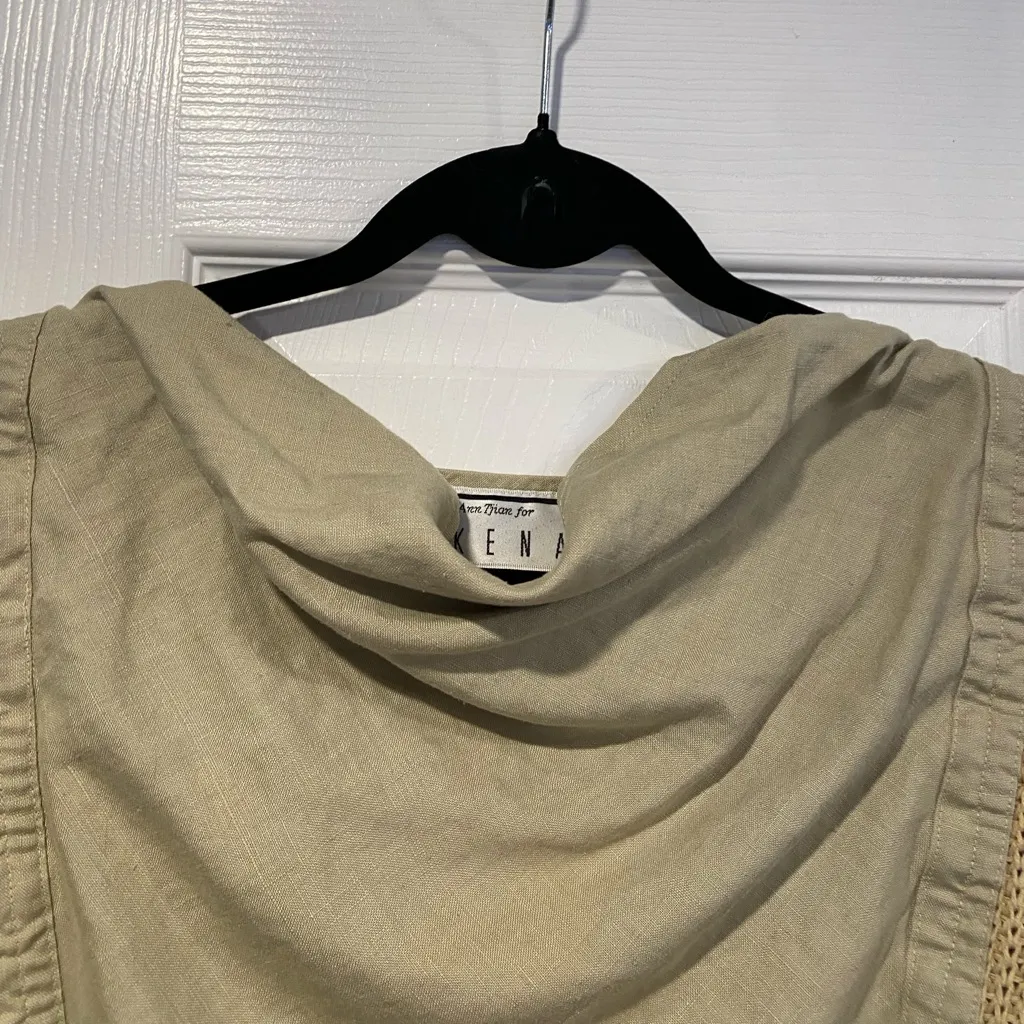Kenar Size M Hooded Mixed Media Top Cropped Ribbed Hem Linen Cotton Knit Y2K - Image 2